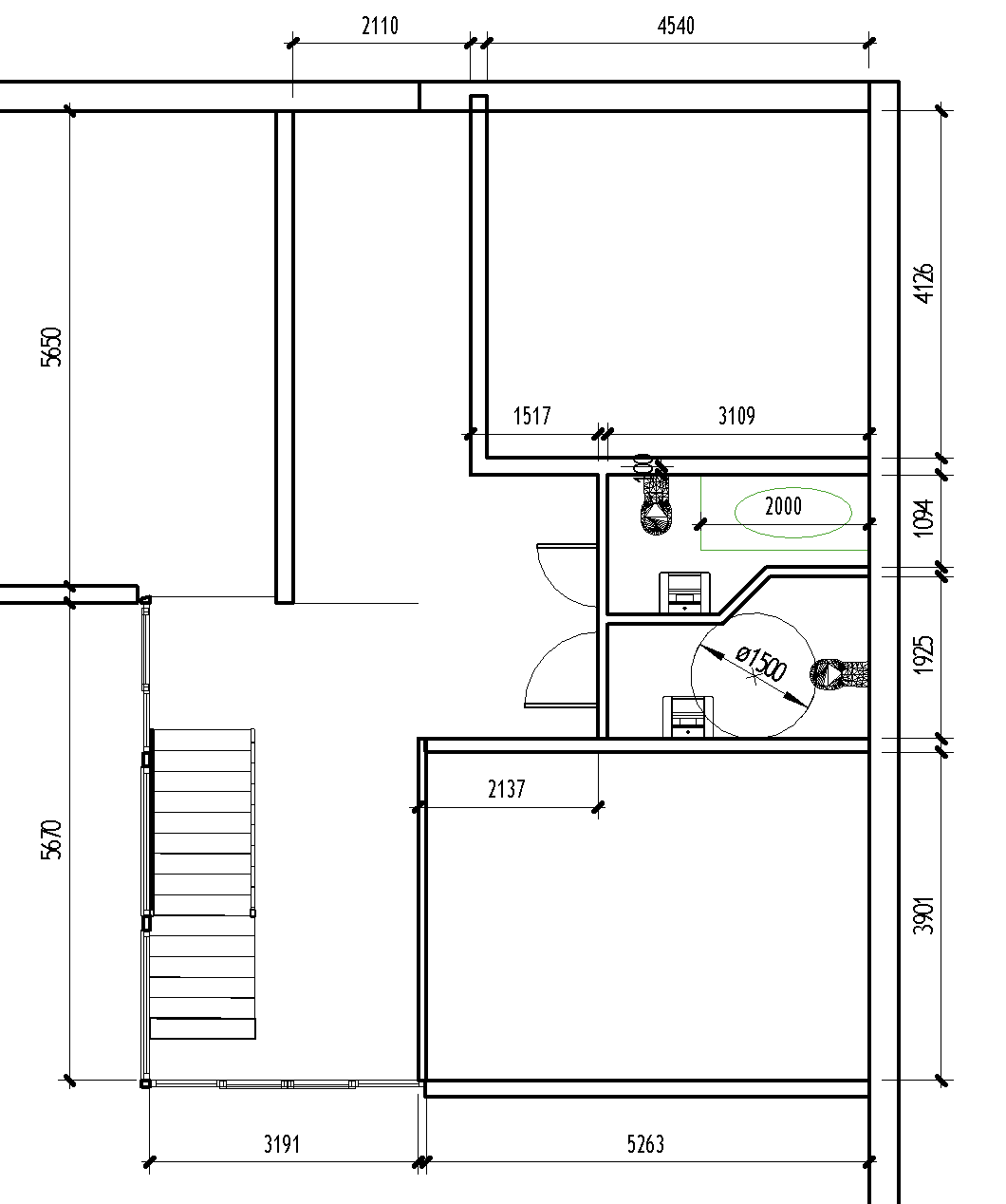 WC 190 cm breit